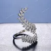 Anmutige Blätter beide Ende des Open Ring Silber Farben Mädchen Cocktail Party Ringe glänzen Kristall Zirkon Mode Frauen Schmuck Mode Schmuck Frauen offener Ringblätter