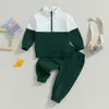 Tregren 6M 5Y peuter baby meisje jongen herfstkleding contrasterende kleur lange mouwen halve rits tops elastische taille broek 2 stuks outfits 231117