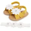 Sandales d'été pour bébés filles sandales à fleurs décontracté plat anti-dérapant semelle souple né Prewalker premières chaussures de marche avec bandeau 0-18 230417