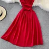 Casual jurken French V Neck Summer Bandage Midi Dress Party Vestido de Festa Women Tank Sundress High Taille Knie Lengte Beach