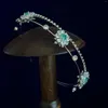 Hair Clips Green CZ Zircon Girls Tiaras For Woman Birthday Party Cute Crystal Concert Headbands Bavoen