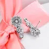 Stud-oorbellen Sparkling Daisy Flower Trio Clear CZ Sterling-Silver-Jewelry For Women Luminous Brincos Oorbellen Pendientes