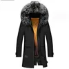 Manteau coupe-vent en fourrure pour hommes, avec chapeau, énorme col en fourrure chaud, mi-long, épais, mode jeunesse décontractée, hiver 2099