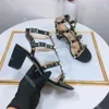 toboggan de luxe designer homme sandale femme rivet chaussure à talons hauts Fashion Sandal Pointed French Strappy Leather 6cm High Heels Big Pointer Toe ROMAN SANDAL