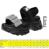 7,5 см на платформу клиновые сандалии женщины Bling Bling Antrystone Женщины летние туфли Slides пляжные туфли кожаные туфли