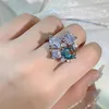 Cluster Anneaux WPB Premium Femmes Brillant Ciel Bleu Anneau Femme De Luxe Bijoux Zircon Conception Cadeau Fête Pour Belles Filles