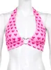 Women s Tanks Camis Pink Heart Print Cute Bustier Crop Top Women Aesthetic Kawaii Clothes Sleeveless Backless Lace Up Bralette Camisole 230417