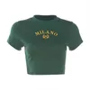 Dames T-shirt Y2K borduurwerk Letter Printing Stitch groen jaren 90 Crop Tops O-hals T-shirts met korte mouwen kleding shirt vintage bf kleding tee 230417