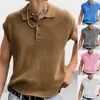 Suéteres masculinos Leisure Roupas masculinas de rua de malha de malha Tops Primavera Summer Moda Botão Lapel Solid Sweater Men sem mangas sem mangas sem mangas