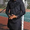 Ethnische Kleidung Afrikanische Mode Bazin Dashiki Männer Schwarz T-Shirt Druck Langarm T-Shirt Tops Muslimische Islamische Türkische Männliche Roben Plus Größe