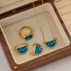 Pendant Necklaces Minar Trendy Sky Blue Resin Sector Basket Coin 14K Gold Brass Choker Necklace For Women Every Day Jewelry