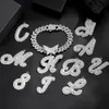 Hochzeit Schmuck Sets 2 Stücke Iced Out Schmetterling Initiale Kubanische Halskette Armband Für Frauen Rhombus Gliederkette Kursive Buchstaben Set 231116