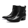 Militärkleid italienische Männer speicherte Zehen High Heels Western Styles Schwarze Doppelschnalle Cowboy Boots Schuhe Mann Mann