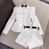 Women's Tracksuits HIGH STREET 2023 Designer Runway Suit Set Gold Buttons Tweed Jacket Shorts 230417