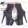 Buty jeżdżące na kostkach jeździeckich 20 cm 17 cm 15 cm Czarne i czerwone kolorystyki Knight Buty tylny pasek kobiety obcasy buty tańca T231117