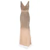 Casual Dresses Sexig paljettklänning för kvinnor Prom Party Split Fork Bodycon Solid Gold Evening Bridesmaid V Neck Long Robecasual