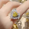 Wedding Rings 6 Style Elegant Women 925 Sterling Silver Ring Yellow Crystal Lab Diamond Geometric Finger Exquisite Bride Jewelry 231117