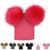 Inverno bebê malha chapéu com dois pompons de pele menino meninas bola de pele gorro crianças bonés duplo pom chapéu para crianças258q