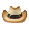 Szerokie brzegowe czapki kapelusz słoneczny dla kobiet letnia farba sprayowa kowboj słomy moda tkana filta przeciwsłoneczne HZ28