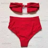 Kvinnors badkläder Blesskiss Sexig stropplös nät Hög midja Bikini 2023 Bandeau Brasiliansk baddräkt Badkläder Baddräkt Swim Set Red Black White T230417