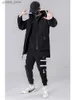 Herrgravrockar Spring Autumn Long Trench Coat Män 2021 Ny mode Techwear Black Hooded Windbreaker Overcoat Jackor Plus storlek 6xl 7xl 8xl Q231118