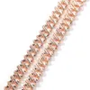 Hip Hop Baguette Watch Halsband Armband 12mm Iced Out Paled Pink Rhinestones Miami Prong Cuban Chain for Women Men smycken Chai284d