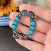 Серьги -грибы 2023 Boho Vintage Silver Color Flower for Women Blue Stone Inlay Retro Fashion Jewelry Daily Wear Pired Gift