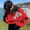 Tasarımcı Sweaters Erkek Kazak Hoodie Raf Simons Rozeti Hasar görmüş düzensiz gevşek kırmızı kazak