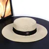 Klassisk bi Straw Hat American Retro Golden Woven Bowler Hat Female Wide Brim Sun Protection Sunshade Flat-Top Cap