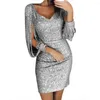 Casual Dresses Woman Party Dress Bodycon Sexy Sequin Night Shiny Tassel Sheath Glitter For Evening Robe Z0103