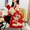 Yangqi maglione rosso cardigan cappotto da donna 2021 primavera e autunno cartone animato orsetto pigro versione coreana maglia larga