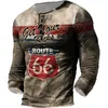 Męskie tshirty vintage T Shirt z długim rękawem Bawełniane TOP TEES USA Route 66 Litera Graphic 3D Print Tshirt Fall Oversized Loose Odzież 5xl 231116