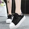 Klänningskor kvinnor skor mode sommar casual skor vita sneakers cutouts spets canvas ihålig andningsbar plattform sneakers tenis feminino t231117