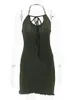 Casual Dresses Green Summer Short Dress Women Sexy Off Shoulder Backless Gothic Retro Tie-up Halter Elegant Sticked BodyCon