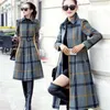 Women's Wool Blends Fashion Classic Ol Style Fall Winter Plaid Belted Trench Coat Single-Breasted Long Sleeve Overcoat For Women 3XL Plus