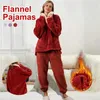 Vêtements de nuit pour femmes Hiver Femmes Froid Garder Au Chaud Pyjamas Col En V Corail Polaire Ensemble Dames Thermique Flanelle Maison Vêtements Pyjama 231116