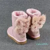 Botas de neve de tubo médio femininas de couro de vaca de inverno sapatos de algodão de lã com arco