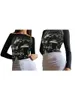 Women's T Shirts Female Pullover Printed Patterns Boat Neck Long Sleeve Close-Fitting Tops For Spring Autumn