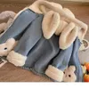 Ceket Kızların Peluş Kalın Ceket Çocuk Denim Ceket Sıcak Kot Ceket Bebek Sevimli Tavşan Kulak Kapşonlu Yün Ceket Çocuk Kış Giysileri 231117