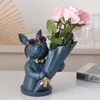Decorative Objects Figurines Resin Sculpture Flower Vase for Table Decoration Dog Statue French Figurine with Home Animal Y23