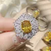 Wedding Rings 6 Style Elegant Women 925 Sterling Silver Ring Yellow Crystal Lab Diamond Geometric Finger Exquisite Bride Jewelry 231117