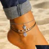 Anklets Vintage Mti Layered Turtle Pendant Anklet For Women Boho Sun Beads Charm Ankle Bracelet Summer Beach Leg Chain Foot Jewelry Dh Dhjdc