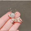 Pins Brooches Rinhoo Luxury ly Christmas Deer Brooches For Women Imitation Pearl Flower Zircon Elk Lel Pins Xmas Animal Badges JewelryL231117