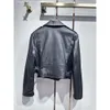 Classic Women Designer Short Jackets Black Genuine Leather Slim Fit Sheepskin Short Jacket Lapel Neck Outdoor Motorcycle Biker Coat Fashion Streetwear