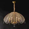 Amerikan Vintage Yemek Odası Crystal Chandelier E14 Kapalı Aydınlatma Işık Lüks Yatak Odası Tam Bakır Lamba Oturma Odası Avize