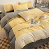 Bettwäsche-Sets aus reiner Baumwolle, dreiteilig, Set mit vier Bettbezügen und Bettlaken, Kissen, Gelb und Grau, 231116