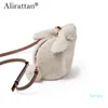 Evening Bags Alirattan 2023 Winter Lamb Hair Women's Bag Fashion One Shoulder Crossbody Small Design Cartoon Animal