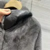 Manteau de luxe en fausse fourrure pour femmes, fait à la main, 100 vison, vêtements chauds d'hiver pour femmes, à la mode, col rabattu, manteaux gris, 2023, 231116