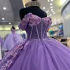 Luxuoso roxo querida 3d flores vestido de baile quinceanera vestido 2024 fora do ombro vestido de princesa doce 16 vestido