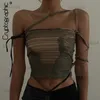 Kvinntankar Camis Cryptographic Fashion Print ärmlösa Crop Tops för kvinnor Bandage Sexig backless Tie Up Halter Top Female Croped Top Summer T230417